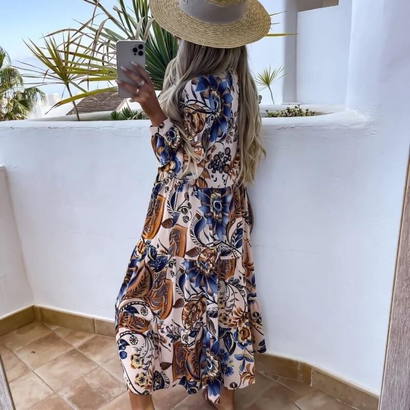 Women's Fashion Special V-neck Printed Dress $45.90 Dana Fashion Color: Blue Size: L Women's clothing Product information: Color: white, blue Waist Type: Mid waist Size: S,M,L,XL,XXL Style type: temperament commute Fabric name: Polyester Skirt Category: D