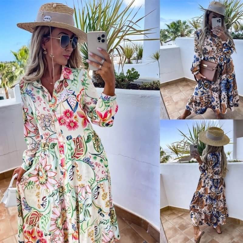 Women's Fashion Special V-neck Printed Dress $45.90 Dana Fashion Color: Blue Size: L Women's clothing Product information: Color: white, blue Waist Type: Mid waist Size: S,M,L,XL,XXL Style type: temperament commute Fabric name: Polyester Skirt Category: D