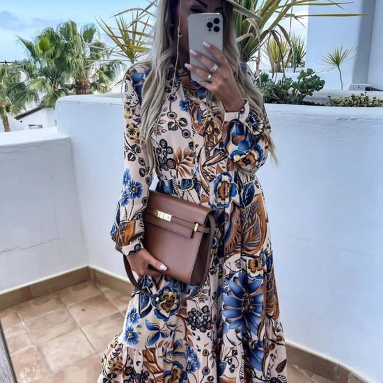 Women's Fashion Special V-neck Printed Dress $45.90 Dana Fashion Color: Blue Size: L Women's clothing Product information: Color: white, blue Waist Type: Mid waist Size: S,M,L,XL,XXL Style type: temperament commute Fabric name: Polyester Skirt Category: D