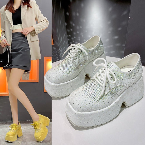 Women's Fashion Starry Rhinestone Platform Low-top Shoes $80.61 Dana Fashion Color: Beige White Size: 35 Women's shoes Product information: Pattern: color matching Lining material: cloth Applicable sports: Hiking Color: Black, Milky White, yellow can be c