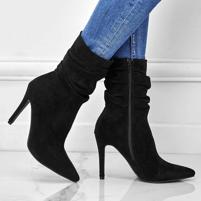 Women's Fashion Suede Pointed High Heels Boots $65.50 Dana Fashion Color: Black Size: US10 Women's shoes Product information: Pattern: solid color Color: Black, apricot, Brown, wine red Heel shape: stiletto heels Size: US5,US6,US6.5,US7,US7.5,US8,US8.5,US
