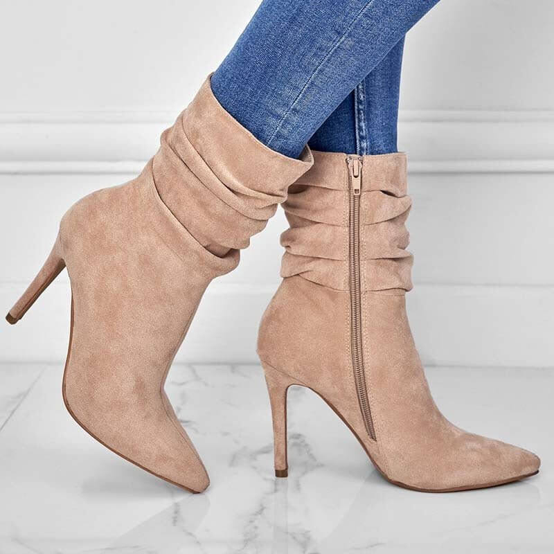Women's Fashion Suede Pointed High Heels Boots $65.50 Dana Fashion Color: Apricot Size: US10 Women's shoes Product information: Pattern: solid color Color: Black, apricot, Brown, wine red Heel shape: stiletto heels Size: US5,US6,US6.5,US7,US7.5,US8,US8.5,