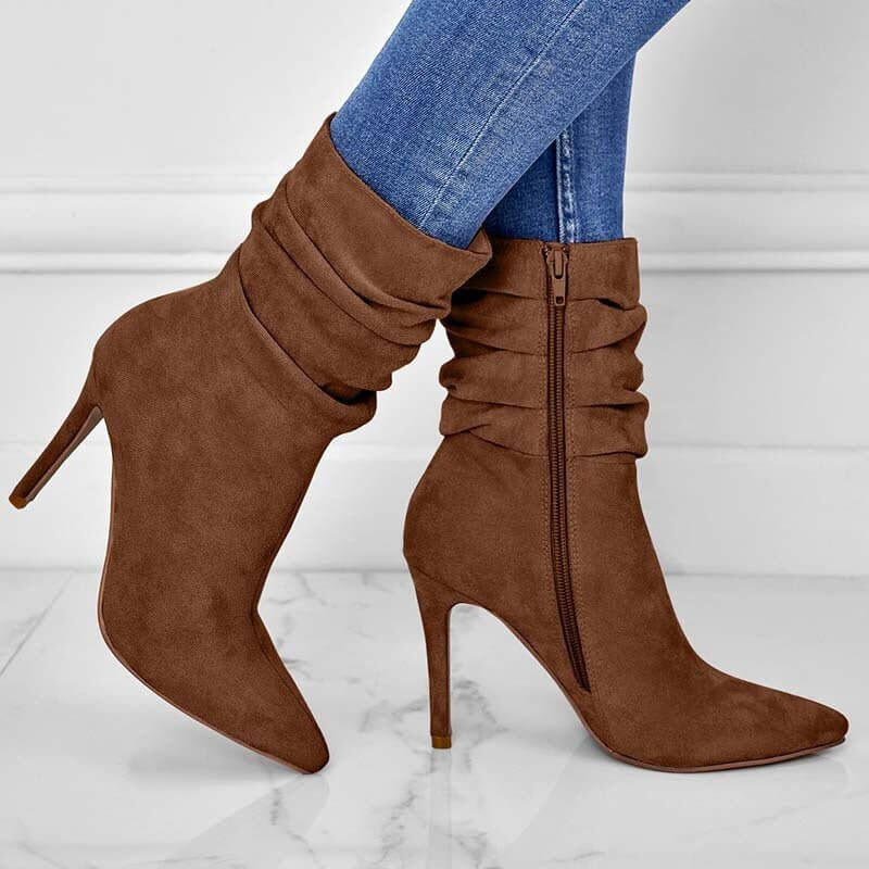 Women's Fashion Suede Pointed High Heels Boots $65.50 Dana Fashion Color: Brown Size: US10 Women's shoes Product information: Pattern: solid color Color: Black, apricot, Brown, wine red Heel shape: stiletto heels Size: US5,US6,US6.5,US7,US7.5,US8,US8.5,US