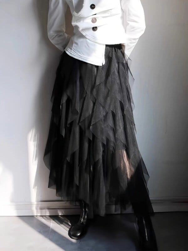 Women's Fashionable All-matching Slimming Mesh Skirt $39.50 Dana Fashion Color: Black Size: L Women's clothing Product information: Pattern: solid color Fabric name: Polyester Skirt type: asymmetric skirt Color: pink, black Size: S,M,L,XL,XXL Style: sweet