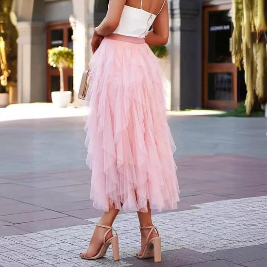 Women's Fashionable All-matching Slimming Mesh Skirt $39.50 Dana Fashion Color: Black Size: L Women's clothing Product information: Pattern: solid color Fabric name: Polyester Skirt type: asymmetric skirt Color: pink, black Size: S,M,L,XL,XXL Style: sweet