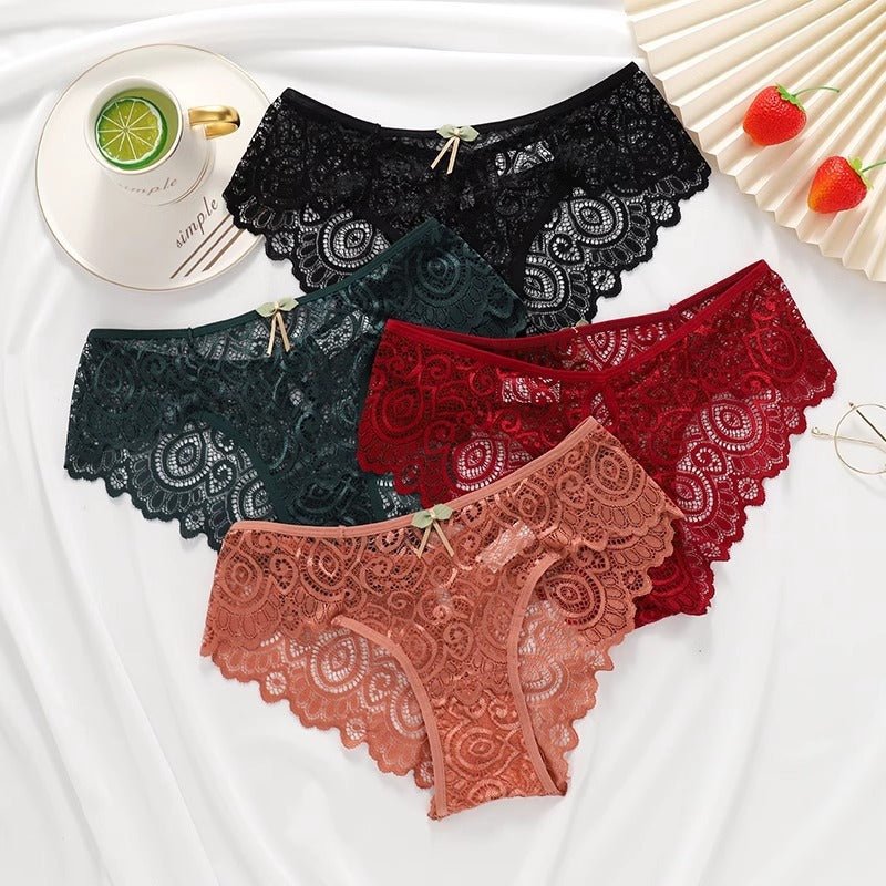Women's Fashionable And Comfortable Breathable Traceless Briefs $25.99 Dana Fashion Color: 5pcs Size: L Women's clothing معلومات المنتج: النمط: لون سادة، زهور النسيج: حياكة اسم القماش: دانتيل اللون: أسود، أبيض، بني كاميو، أخضر غامق، أحمر نبيذي، أحمر أرجوا