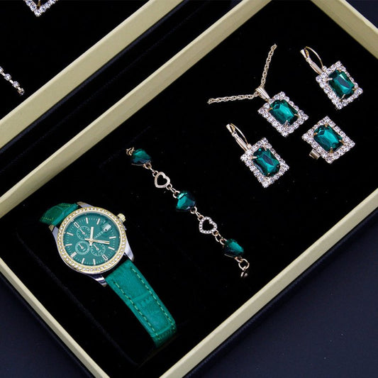 Women's Five-piece Square Jewelry Watch $29.76 Dana Fashion Color: Black Face Red Band Watch Women's Accessories Product information: Watch-buttom material: Stainless steel Crown type: Spiral crown Mirror material: ordinary glass mirror Dial diameter: 34m