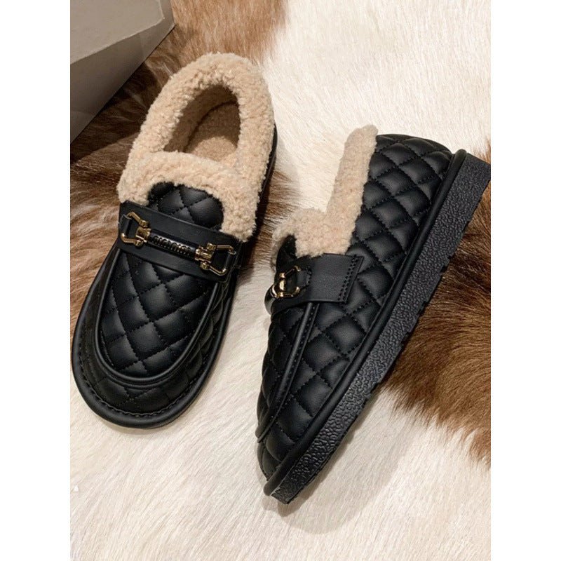 Women's Flat Bottomed Warm And Fluffy Cotton Shoes $29.99 Dana Fashion Color: Black Size: 36 Women's shoes Product information: Lining material: artificial plush Color: D11 non-Bean Cotton [Brown],D11 non-Bean Cotton [white],D11 non-Bean Cotton [black]] U