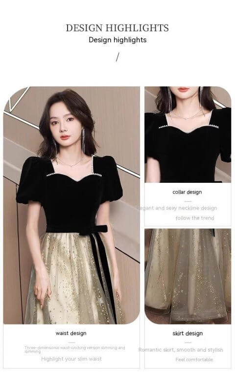 Women's French Light Luxury And Luxurious Black Evening Dress $98.50 Dana Fashion Color: Black Size: L Women's clothing Product information: Fabric name: Mesh Applicable scenario: Adult Ceremony Color: Black Main fabric composition: Regenerated Cellulose