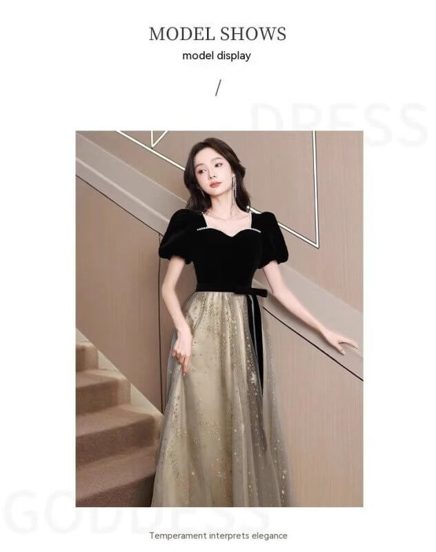 Women's French Light Luxury And Luxurious Black Evening Dress $98.50 Dana Fashion Color: Black Size: L Women's clothing Product information: Fabric name: Mesh Applicable scenario: Adult Ceremony Color: Black Main fabric composition: Regenerated Cellulose