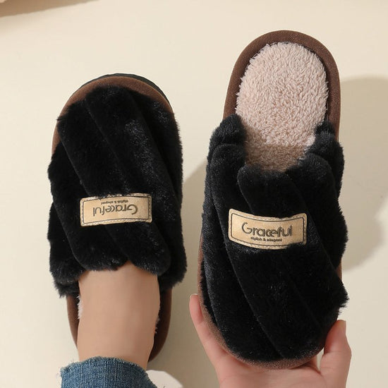 Women's Fur Fall And Winter Outer Wear Non-slip Indoor Platform Home Cotton Slippers $34.50 Dana Fashion Color: Black Size: 36to37 Women's shoes Product information: Pattern: solid color Lining material: Cotton Color: pink, black, white, khaki Heel height