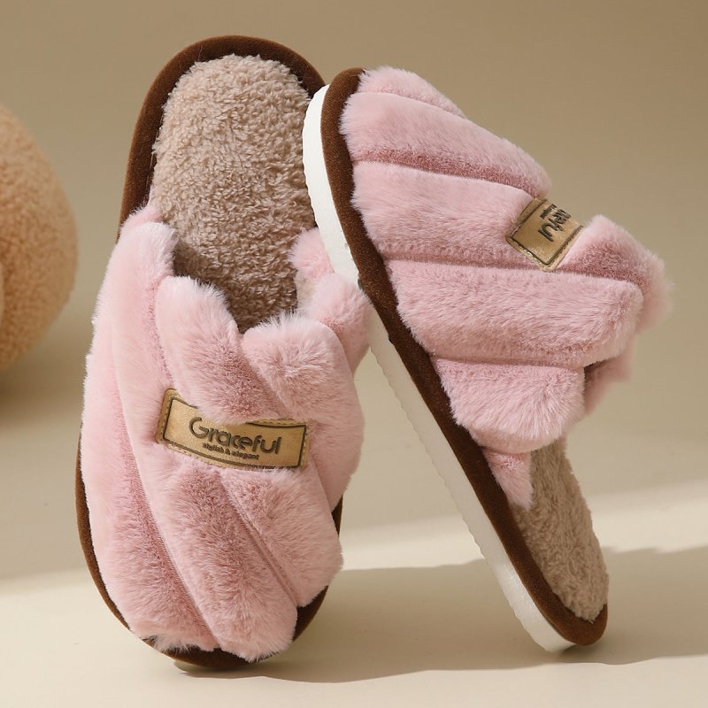 Women's Fur Fall And Winter Outer Wear Non-slip Indoor Platform Home Cotton Slippers $34.50 Dana Fashion Color: Pink Size: 36to37 Women's shoes Product information: Pattern: solid color Lining material: Cotton Color: pink, black, white, khaki Heel height: