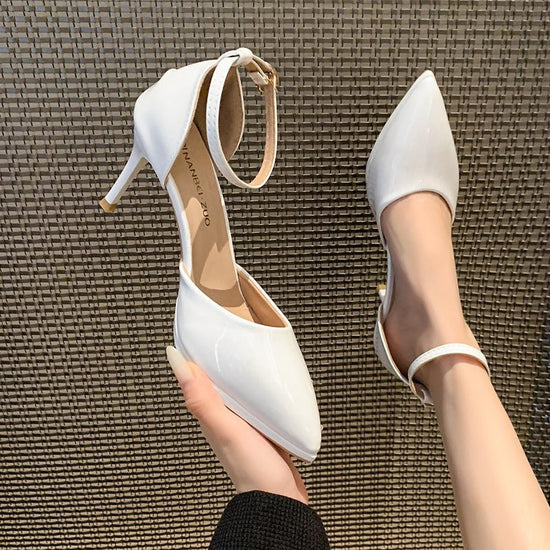 Women's High-heeled Sandals With Buckle Strap $45.50 Dana Fashion Color Size: White 11 Size: 35 Women's shoes Product information: Toe bracket shape: Tip Color: Black Pu 8cm, black flannel 8cm, Black Pu 11cm, black flannel 11cm, white 8cm, white 11cm, apr