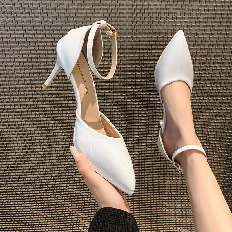 Women's High-heeled Sandals With Buckle Strap $45.50 Dana Fashion Color Size: White 11 Size: 35 Women's shoes Product information: Toe bracket shape: Tip Color: Black Pu 8cm, black flannel 8cm, Black Pu 11cm, black flannel 11cm, white 8cm, white 11cm, apr
