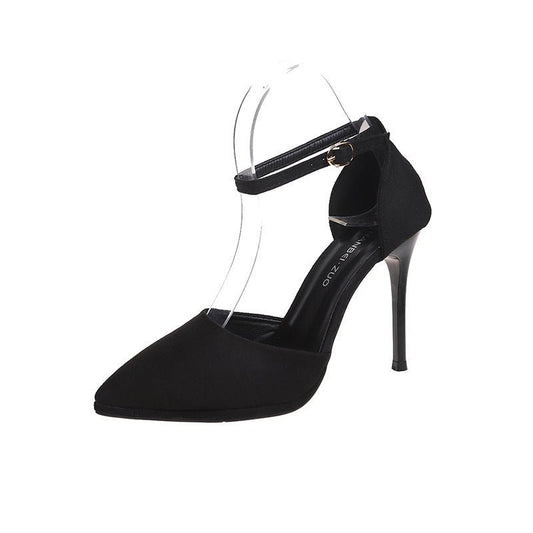 Women's High-heeled Sandals With Buckle Strap $45.50 Dana Fashion Color Size: Apricot 11cm Size: 35 Women's shoes Product information: Toe bracket shape: Tip Color: Black Pu 8cm, black flannel 8cm, Black Pu 11cm, black flannel 11cm, white 8cm, white 11cm,