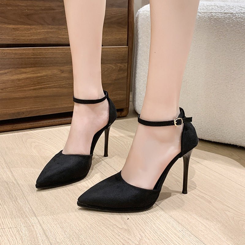 Women's High-heeled Sandals With Buckle Strap $45.50 Dana Fashion Color Size: Apricot 11cm Size: 35 Women's shoes Product information: Toe bracket shape: Tip Color: Black Pu 8cm, black flannel 8cm, Black Pu 11cm, black flannel 11cm, white 8cm, white 11cm,
