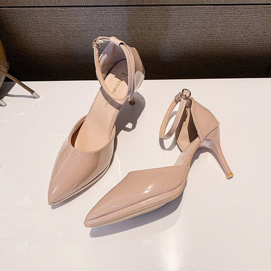 Women's High-heeled Sandals With Buckle Strap $45.50 Dana Fashion Color Size: Apricot 8cm Size: 35 Women's shoes Product information: Toe bracket shape: Tip Color: Black Pu 8cm, black flannel 8cm, Black Pu 11cm, black flannel 11cm, white 8cm, white 11cm,