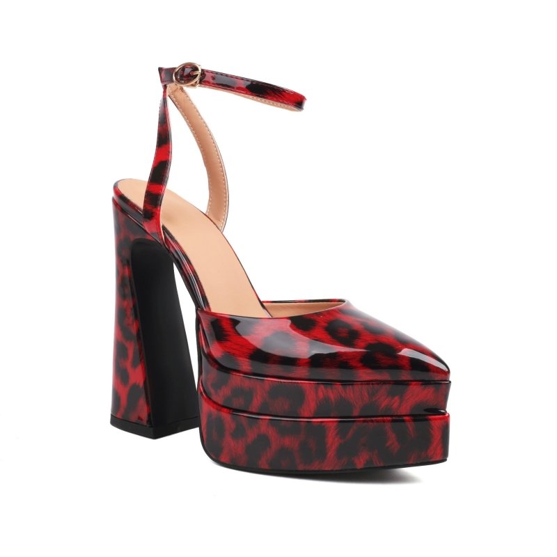 Women's High Heels Foreign Trade Leopard Color Waterproof Platform Pointed $82.36 Dana Fashion Color: Red Size: 35 Women's shoes Product information: Women's high heels foreign trade Leopard color waterproof platform Castor support shape: prompt Color: bl