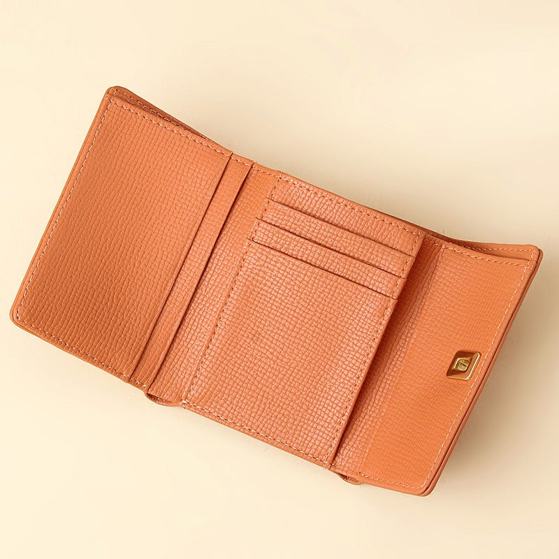 Women's High Sense Niche 70 Off Short Style Multiple Card Slots Multi-functional Leather Wallet $35.00 Dana Fashion Color: Beige Women's Bags Product information: Lining texture: without lining Color: yellow, pink, orange, dark green, black, beige Image: