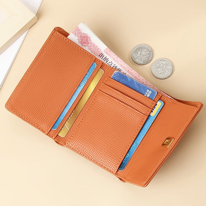 Women's High Sense Niche 70 Off Short Style Multiple Card Slots Multi-functional Leather Wallet $35.00 Dana Fashion Color: Beige Women's Bags Product information: Lining texture: without lining Color: yellow, pink, orange, dark green, black, beige Image: