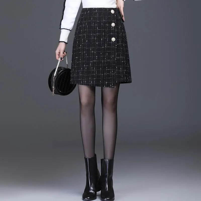 Women's High Waist Slimming Plaid Skirt $40.50 Dana Fashion Color: Beige Size: L Women's clothing Product information: Pattern: see details Fabric name: Polyester Skirt-type: A- line skirt Color: Black, creamy-white, classic black plaids, classic apricot