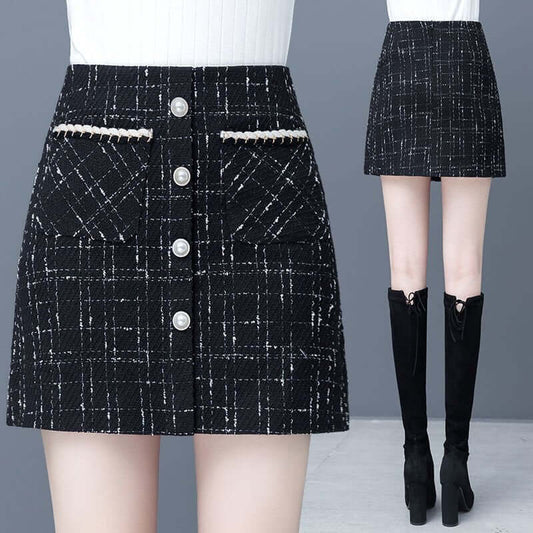 Women's High Waist Slimming Plaid Skirt $40.50 Dana Fashion Color: Beige Size: L Women's clothing Product information: Pattern: see details Fabric name: Polyester Skirt-type: A- line skirt Color: Black, creamy-white, classic black plaids, classic apricot