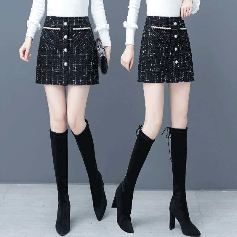 Women's High Waist Slimming Plaid Skirt $40.50 Dana Fashion Color: Beige Size: L Women's clothing Product information: Pattern: see details Fabric name: Polyester Skirt-type: A- line skirt Color: Black, creamy-white, classic black plaids, classic apricot