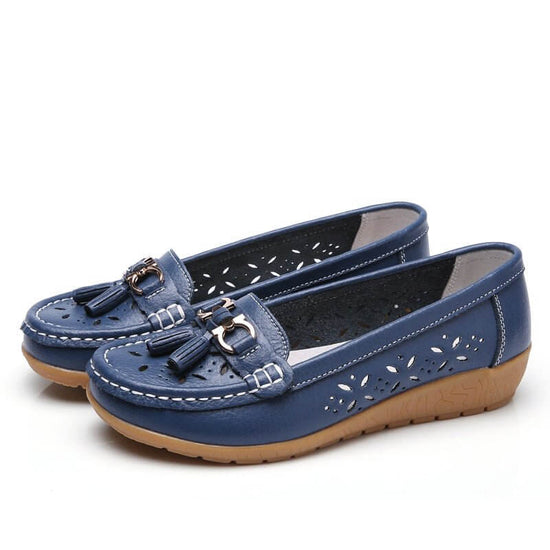 Women's Hollow Leather Shoes Soft Bottom Wedge Hole $34.90 Dana Fashion Color: Dark Blue Hollow Out Size: 35 Women's shoes Product information: Color: white hollow-out, black cutout, dark blue hollow, light blue hollow, orange hollow, wine red hollow, Red