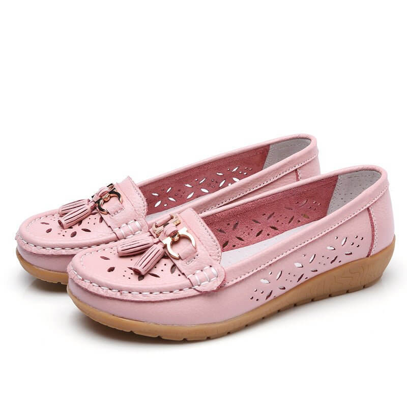 Women's Hollow Leather Shoes Soft Bottom Wedge Hole $34.90 Dana Fashion Color: Pink Hollow Out Size: 35 Women's shoes Product information: Color: white hollow-out, black cutout, dark blue hollow, light blue hollow, orange hollow, wine red hollow, Red Holl