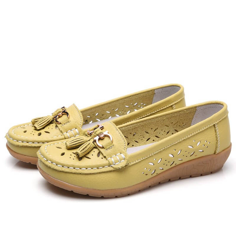 Women's Hollow Leather Shoes Soft Bottom Wedge Hole $34.90 Dana Fashion Color: Apple Green Hollow Out Size: 36 Women's shoes Product information: Color: white hollow-out, black cutout, dark blue hollow, light blue hollow, orange hollow, wine red hollow, R