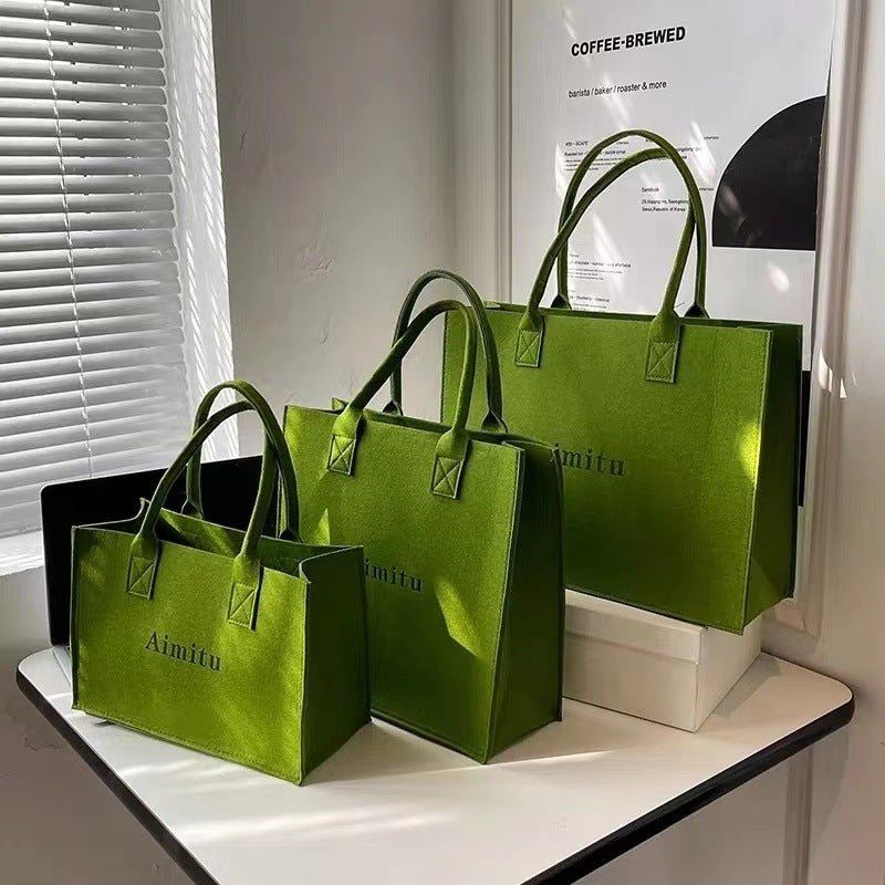 Women's Ins Large Capacity Travel Good-looking All-match Felt Portable Gift Bag $15.00 Dana Fashion Color: Introverted military green Specification Size: L Women's Bags Product information: Composition and content: Chemical Fiber Another name: Letter felt
