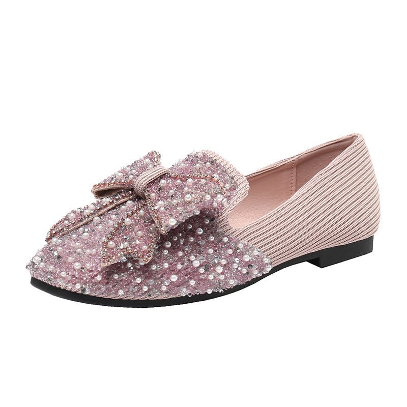 Women's Korean-style Bow Pearl Flat Shoes $69.90 Dana Fashion Color: Pink Size: 33 Women's shoes Product information: Pattern: solid color Lining material: Microfiber Color: black, pink, gold Upper height: low top Heel height: flat heel Heel shape: flat h