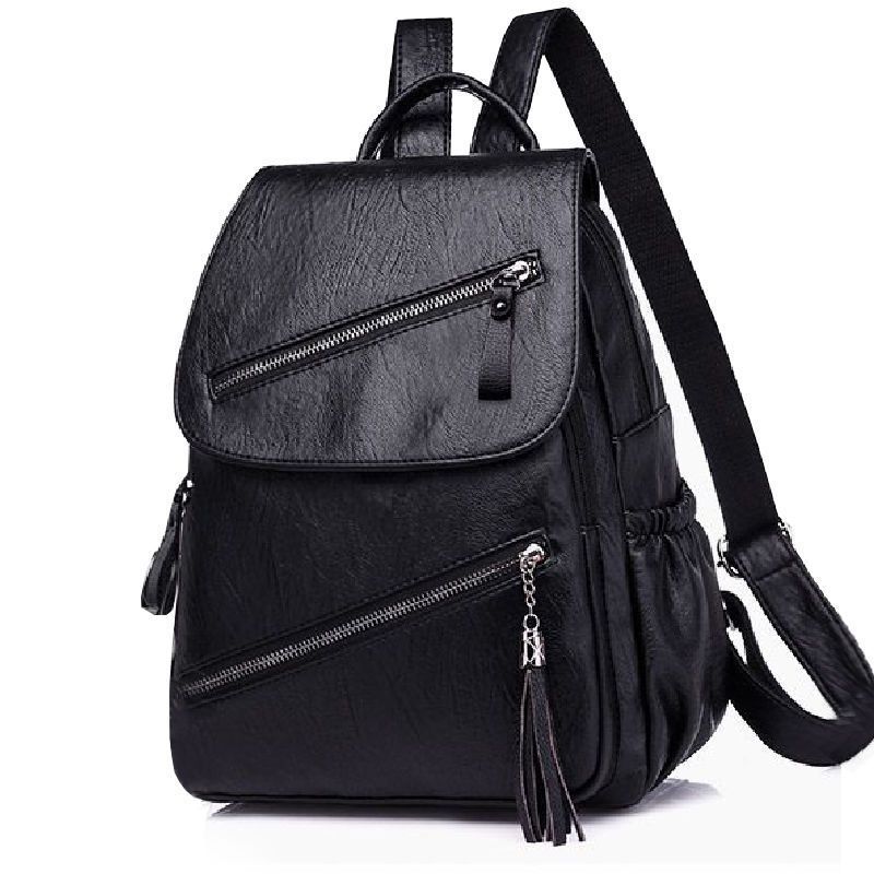 Women's Korean-style Fashionable Pu Soft Leather Casual Backpack $34.11 Dana Fashion Color: Black Large Women's Bags Product information: Lining texture: Polyester Applicable scenario: leisure travel Color: Black, Brown,, Black large, brown large size, Ou