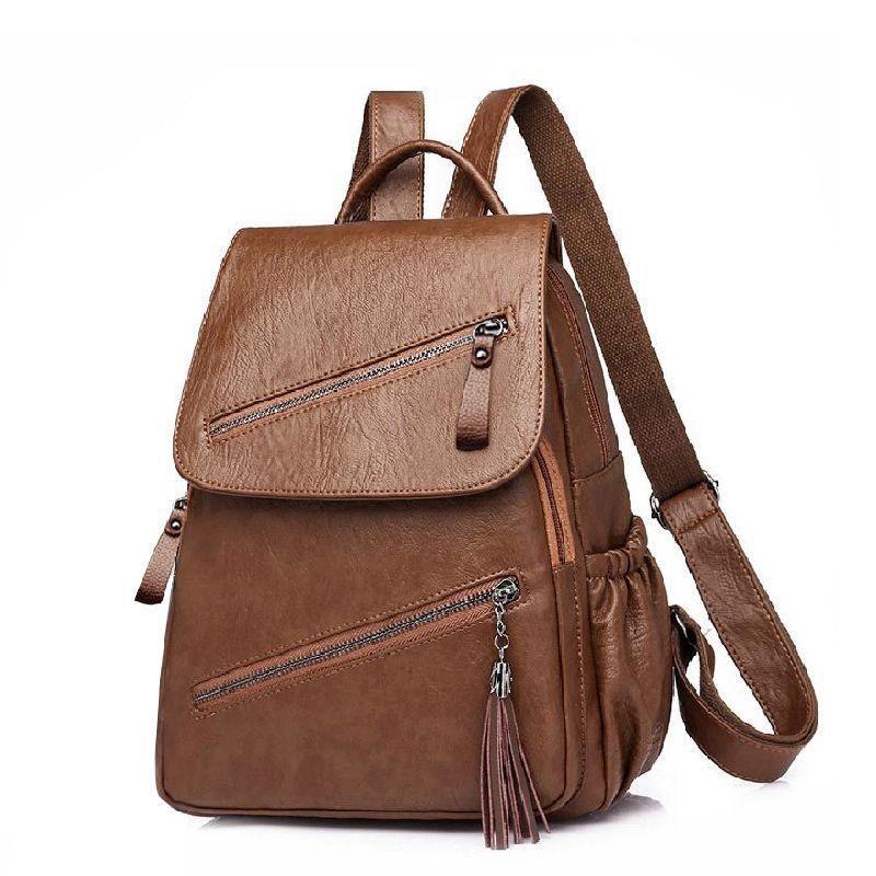 Women's Korean-style Fashionable Pu Soft Leather Casual Backpack $32.30 Dana Fashion Color: Brown Women's Bags Product information: Lining texture: Polyester Applicable scenario: leisure travel Color: Black, Brown,, Black large, brown large size, Outer ba