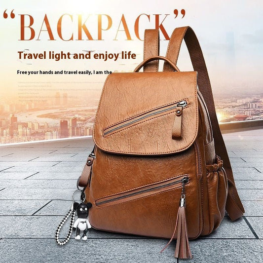 Women's Korean-style Fashionable Pu Soft Leather Casual Backpack $32.30 Dana Fashion Color: Black Women's Bags Product information: Lining texture: Polyester Applicable scenario: leisure travel Color: Black, Brown,, Black large, brown large size, Outer ba