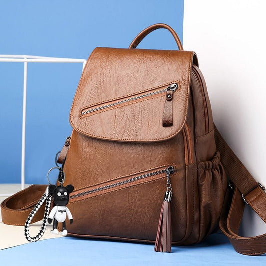 Women's Korean-style Fashionable Pu Soft Leather Casual Backpack $32.30 Dana Fashion Color: Black Women's Bags Product information: Lining texture: Polyester Applicable scenario: leisure travel Color: Black, Brown,, Black large, brown large size, Outer ba