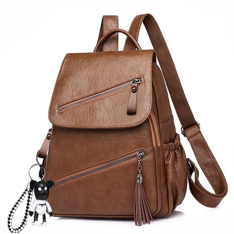 Women's Korean-style Fashionable Pu Soft Leather Casual Backpack $32.30 Dana Fashion Color: Black Women's Bags Product information: Lining texture: Polyester Applicable scenario: leisure travel Color: Black, Brown,, Black large, brown large size, Outer ba