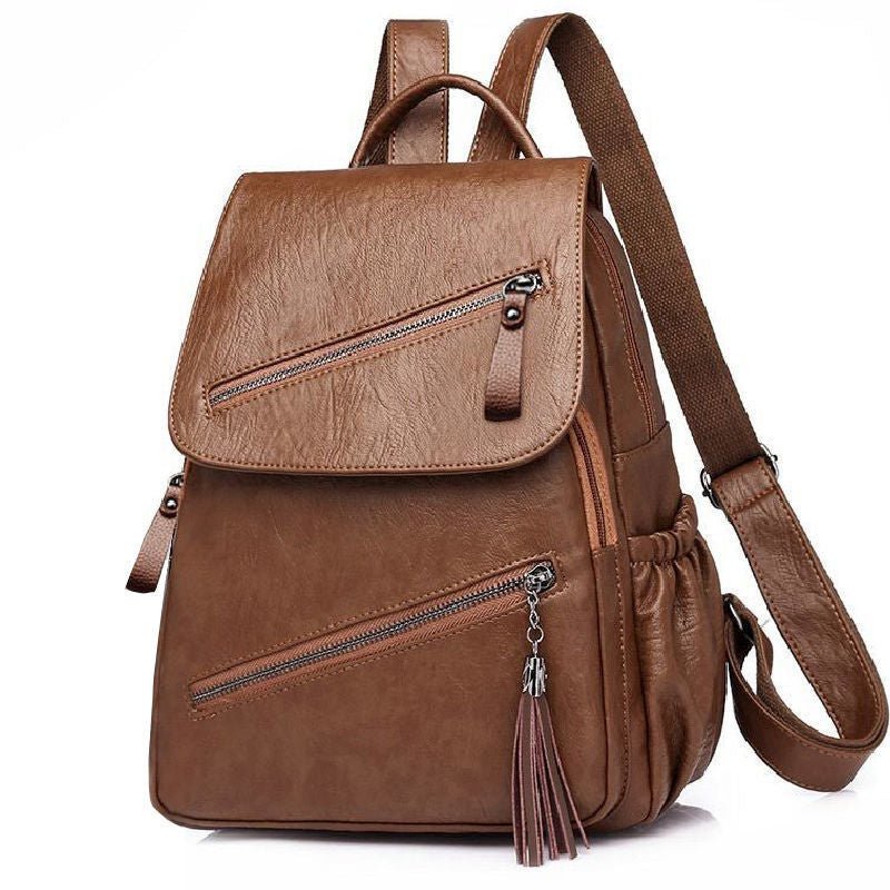 Women's Korean-style Fashionable Pu Soft Leather Casual Backpack $34.11 Dana Fashion Color: Brown Large Women's Bags Product information: Lining texture: Polyester Applicable scenario: leisure travel Color: Black, Brown,, Black large, brown large size, Ou