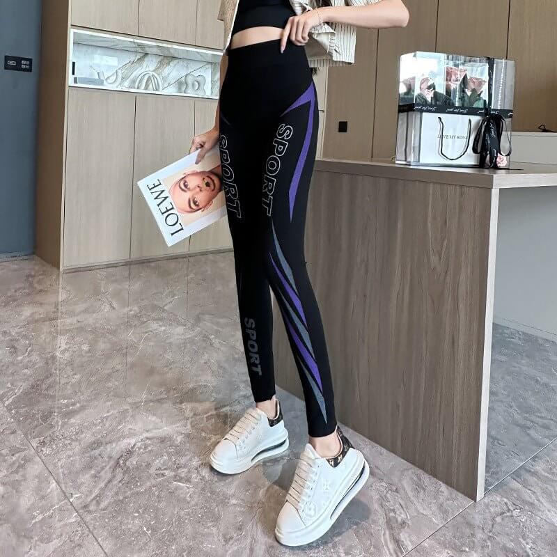 Women's Korean-style Slimming Stripes Leggings $32.90 Dana Fashion Color: Printed Gray Purple SPORT Size: Fleece Lined 220g Women's clothing Product information: Color: printing gray Pink work, printing gray red sports plaid, printing gray yellow, printin