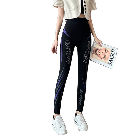 Women's Korean-style Slimming Stripes Leggings $32.90 Dana Fashion Color: Printed Gray Blue Size: Fleece Lined 220g Women's clothing Product information: Color: printing gray Pink work, printing gray red sports plaid, printing gray yellow, printing gray b