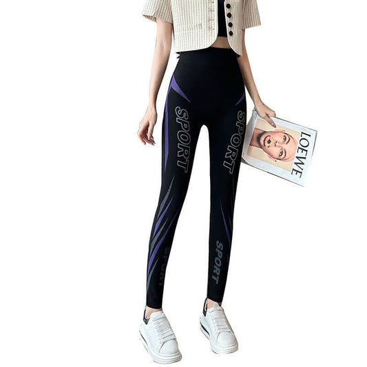 Women's Korean-style Slimming Stripes Leggings $32.90 Dana Fashion Color: Printed Gray Blue Size: Fleece Lined 220g Women's clothing Product information: Color: printing gray Pink work, printing gray red sports plaid, printing gray yellow, printing gray b