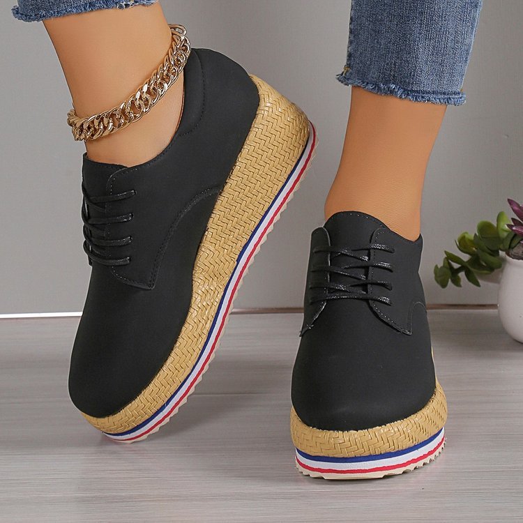 Women's Lace-up Wedge Braided Shoes $37.89 Dana Fashion Color: Black Size: 36 Women's shoes Product information: Applicable sports: Universal Color: white, black Upper height: Middle top Heel shape: English muffin heel Size: 36, 37, 38, 39, 40, 41, 42 Sol