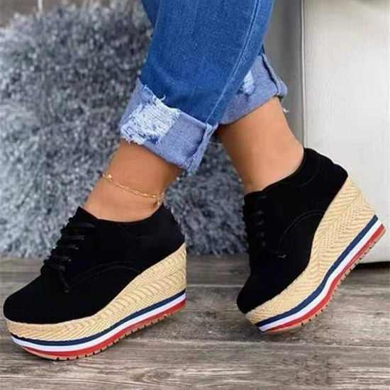 Women's Lace-up Wedge Braided Shoes $37.89 Dana Fashion Color: Black Size: 36 Women's shoes Product information: Applicable sports: Universal Color: white, black Upper height: Middle top Heel shape: English muffin heel Size: 36, 37, 38, 39, 40, 41, 42 Sol