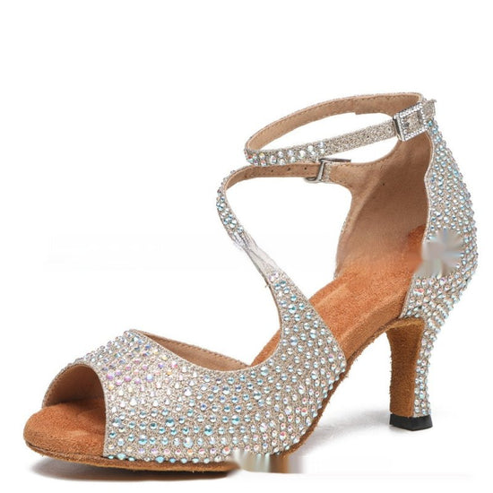 Women's Latin Dance Mid-high Heel Dance Shoe Women $95.66 Dana Fashion Color: Golden 10cm Heel Size: 34 Women's shoes Product information: Thickness: ordinary thickness Applicable Gender: Female Uses: ballet, modern dance, Latin dance Function: Lightweigh