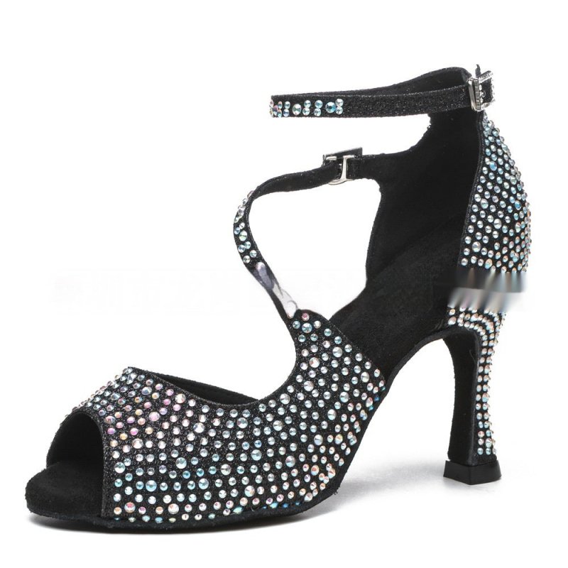 Women's Latin Dance Mid-high Heel Dance Shoe Women $95.66 Dana Fashion Color: Black 10cm Heel Size: 34 Women's shoes Product information: Thickness: ordinary thickness Applicable Gender: Female Uses: ballet, modern dance, Latin dance Function: Lightweight