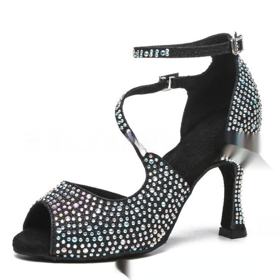 Women's Latin Dance Mid-high Heel Dance Shoe Women $95.66 Dana Fashion Color: Black 10cm Heel Size: 34 Women's shoes Product information: Thickness: ordinary thickness Applicable Gender: Female Uses: ballet, modern dance, Latin dance Function: Lightweight