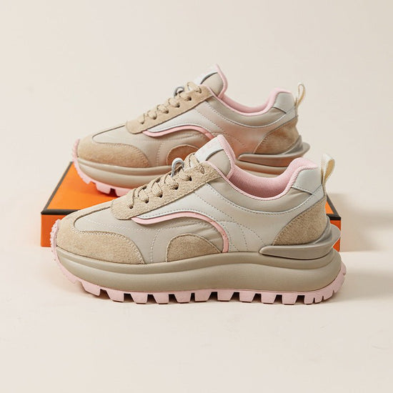 Women's Leather Platform Sports Casual Shoes $92.65 Dana Fashion Color: Pink Size: 35 Women's shoes Product information: Pattern: stripes Applicable sports: Universal Lening material: Microfiber Color: brown, pink Upper height: low top Very height: mid he