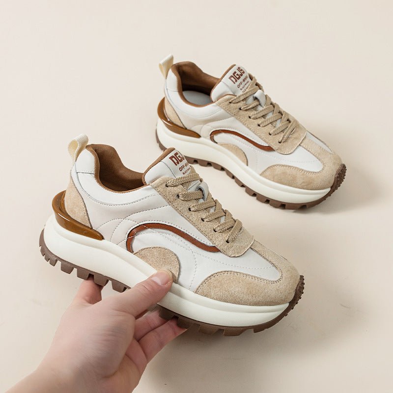 Women's Leather Platform Sports Casual Shoes $92.65 Dana Fashion Color: Brown Size: 35 Women's shoes Product information: Pattern: stripes Applicable sports: Universal Lening material: Microfiber Color: brown, pink Upper height: low top Very height: mid h