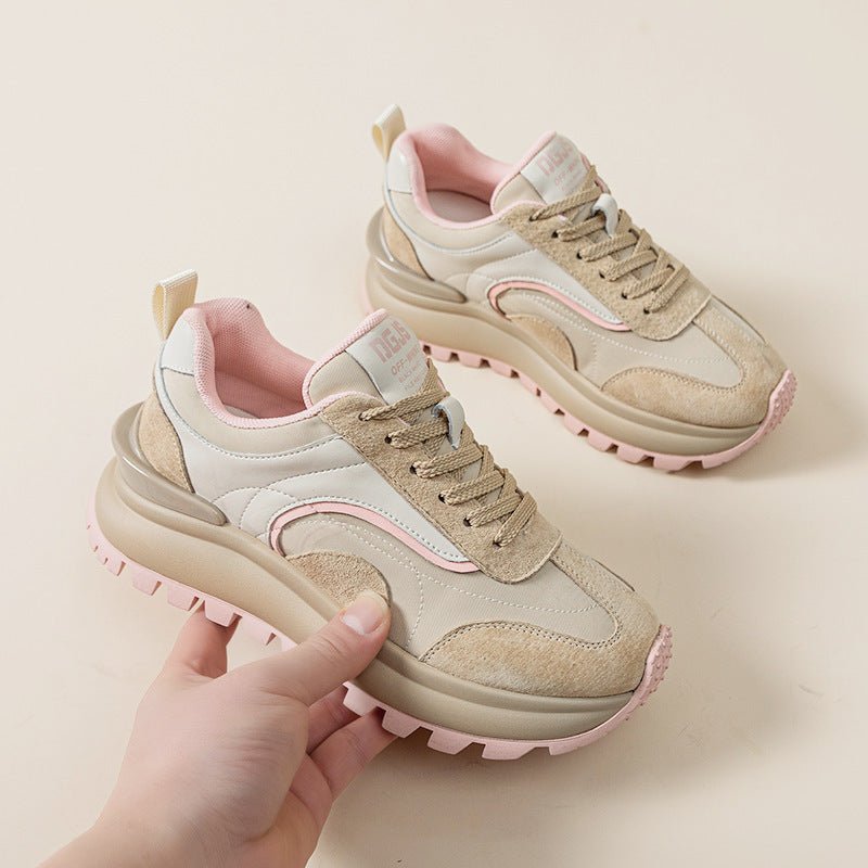Women's Leather Platform Sports Casual Shoes $92.65 Dana Fashion Color: Brown Size: 35 Women's shoes Product information: Pattern: stripes Applicable sports: Universal Lening material: Microfiber Color: brown, pink Upper height: low top Very height: mid h