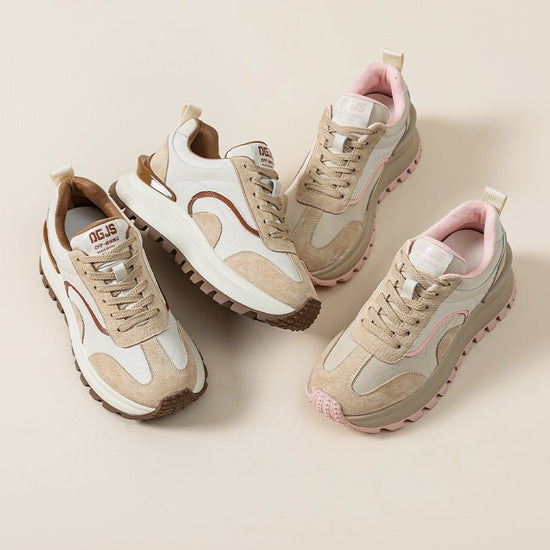 Women's Leather Platform Sports Casual Shoes $92.65 Dana Fashion Color: Brown Size: 35 Women's shoes Product information: Pattern: stripes Applicable sports: Universal Lening material: Microfiber Color: brown, pink Upper height: low top Very height: mid h